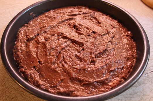 Pour into a round baking pan.