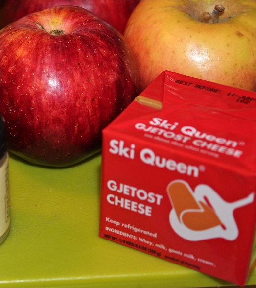 Gjetost cheese, packaged in an 8-ounce block.